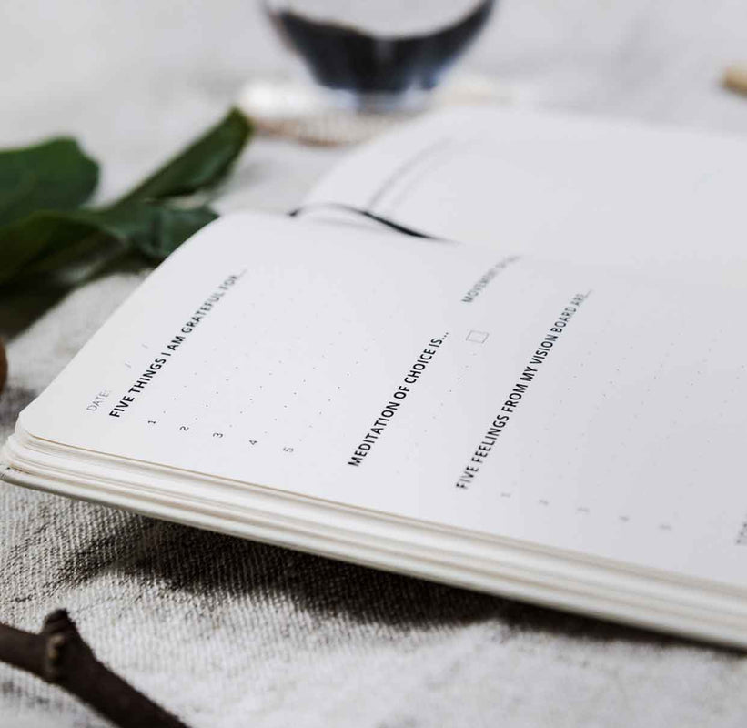 OCCO London morning mindset journal open with glass of coffee